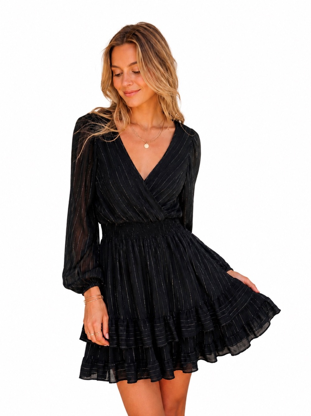 Altar'd State Black & Silver Long Sleeve Mini Dress